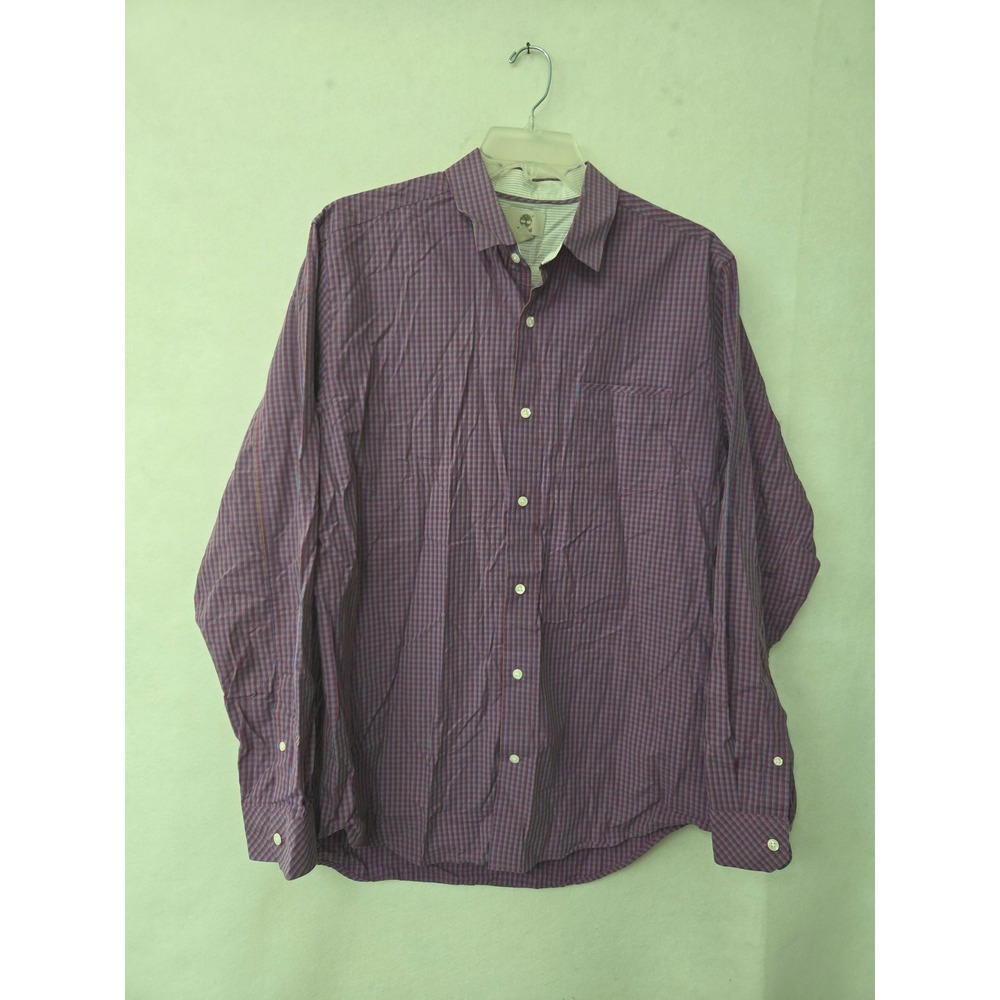 Timberland Button Down Shirt Mens XL Purple Check Slim Fit Long Sleeve Flip Cuff